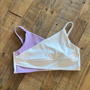 Lilac and white 5 Dance wear bra top, size petite adult.